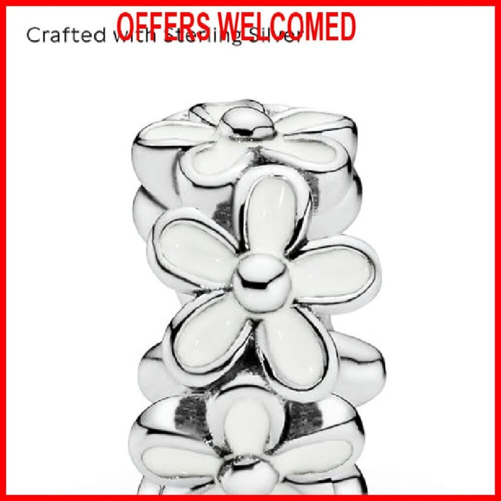 Sterling Silver Daisy Flower Spacer Charm for Bracelets - Picture 5 of 7